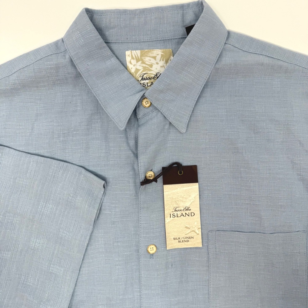 Tasso‎ Elba Island Mens XL Silk Linen Blend Short Sleeve Button Down Shirt NEW